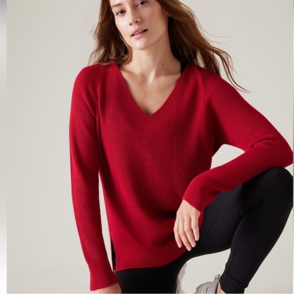 Athleta Hanover Refined V-Neck Sweater - Red Office Work Church Fall Autumn